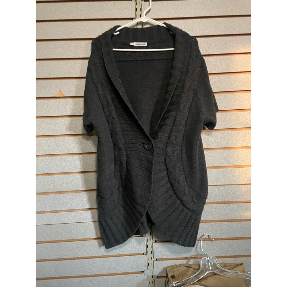maurices Womens Charcoal Gray Cable Knit Short Sleeve Cardigan Sweater SZ 2 XXL